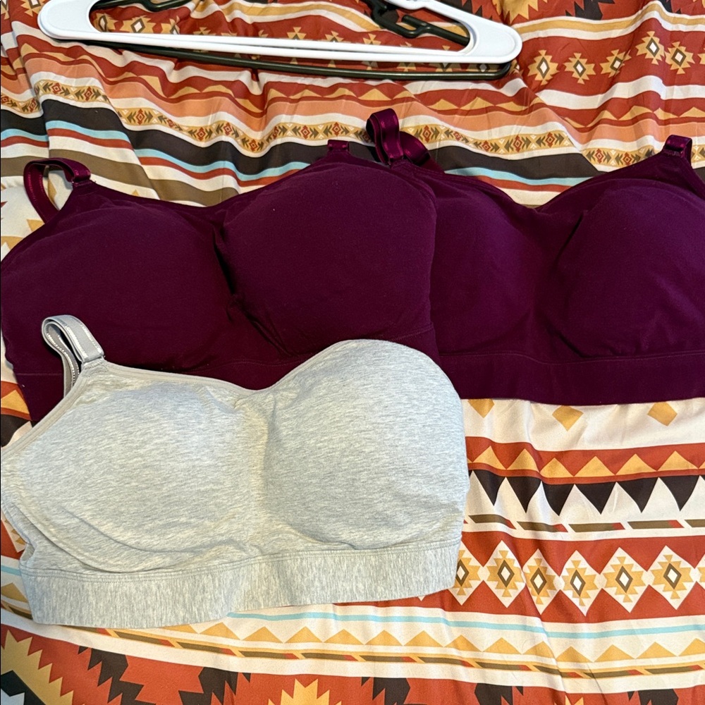 Wireless Bralette Trio — Burgundy and Light Gray